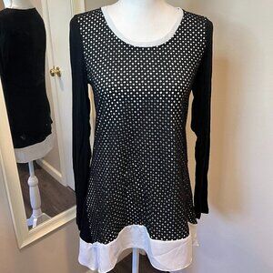 Patrizia Luca Black Mesh Front Lagenlook tunic top, Size Small